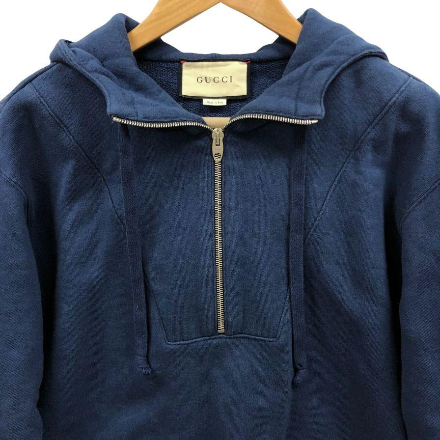 美品◇グッチ パーカー ハーフジップ メンズ コットン サイズXS ブルー 