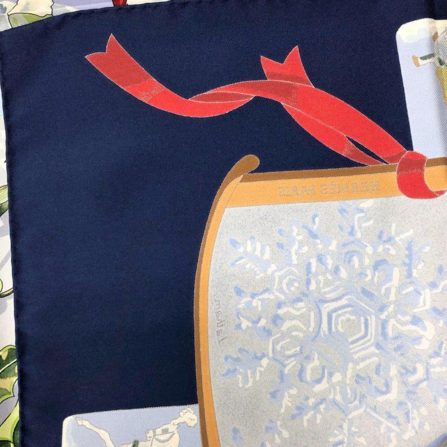 エルメス カレ90 neige d antan 去年の雪 ネイビー レディース