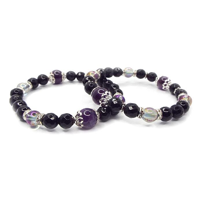 ◇天然石◇アメジスト ペアセット 紫水晶8㍉玉◇ 天然石ブレスレット約