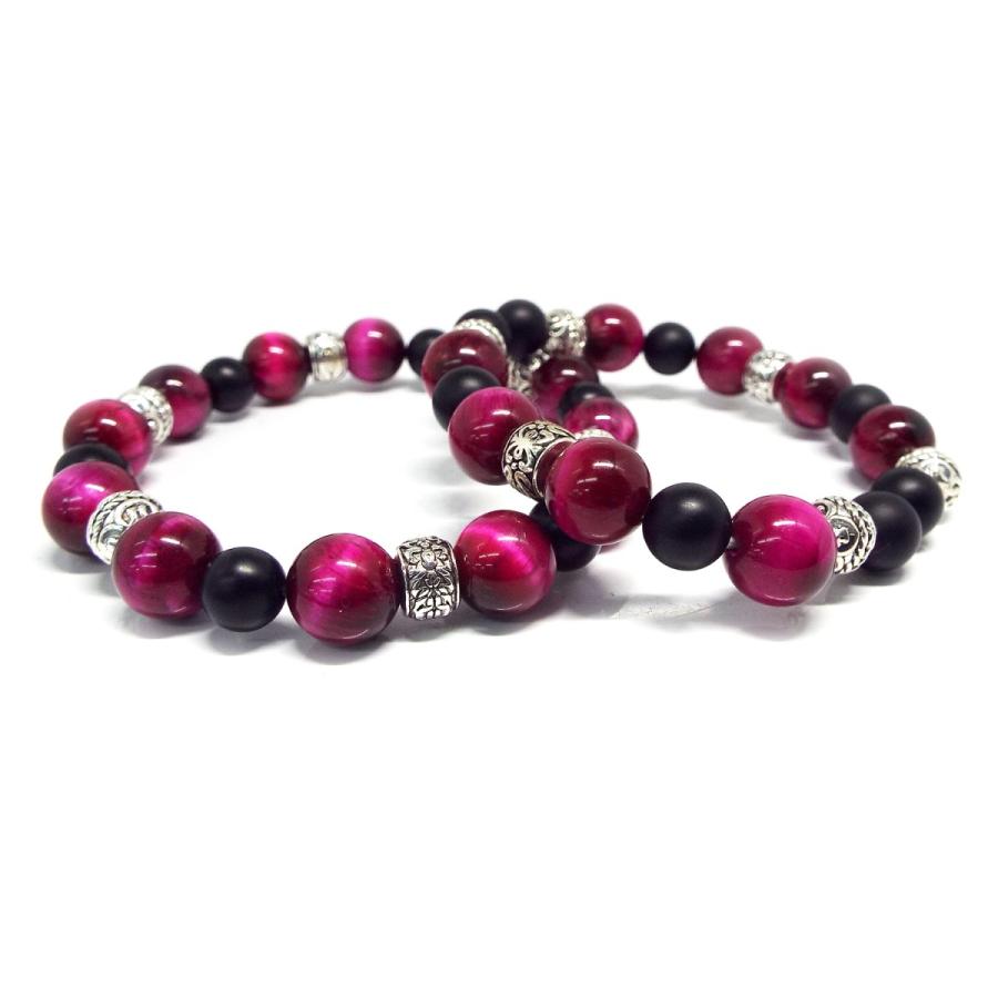 営業 菊紋章 金彫り 16mm オニキス ピンクタイガーアイ ブレスレット