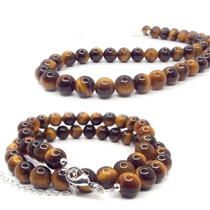 天然石 ネックレス イエロータイガーアイ 虎目石 約10mm