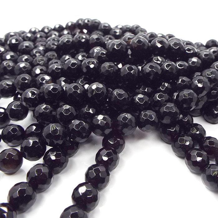 天然石 ビーズ オニキス 黒瑪瑙 多面カット 約6mm 連売り  