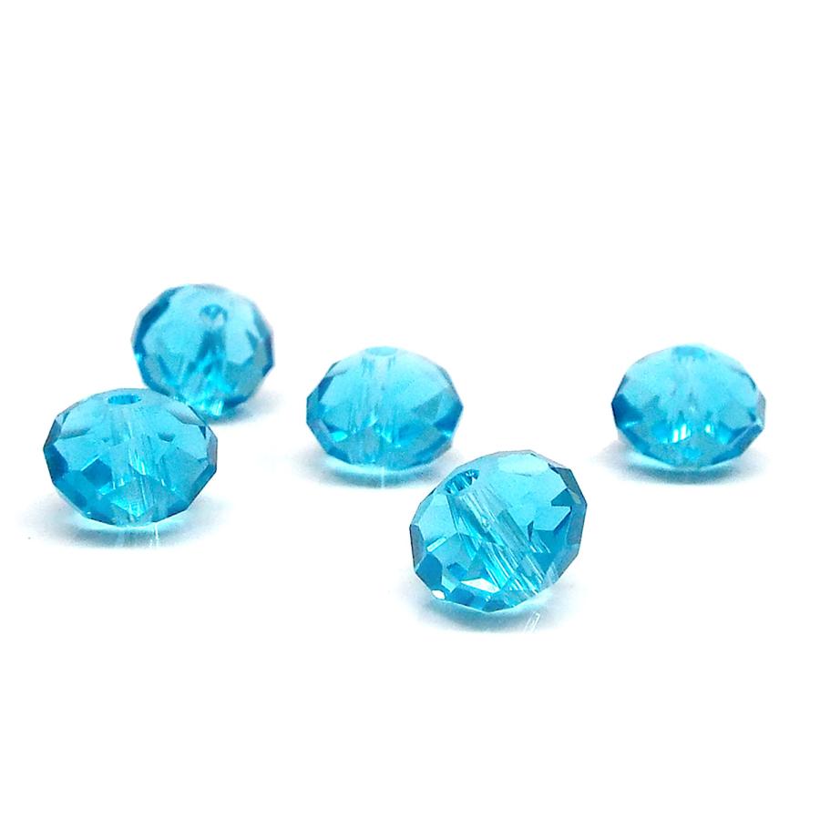 ガラスビーズ 連売り アクアマリン ボタンカット 約6×4mm 約85粒 