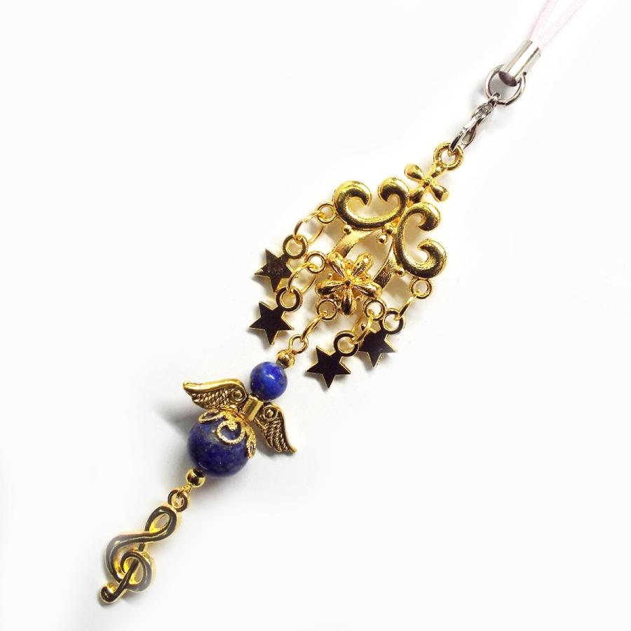天然石 パワーストーン ストラップ ラピスラズリ 天使 スター 音符 バックチャーム アクセサリー |  | 01