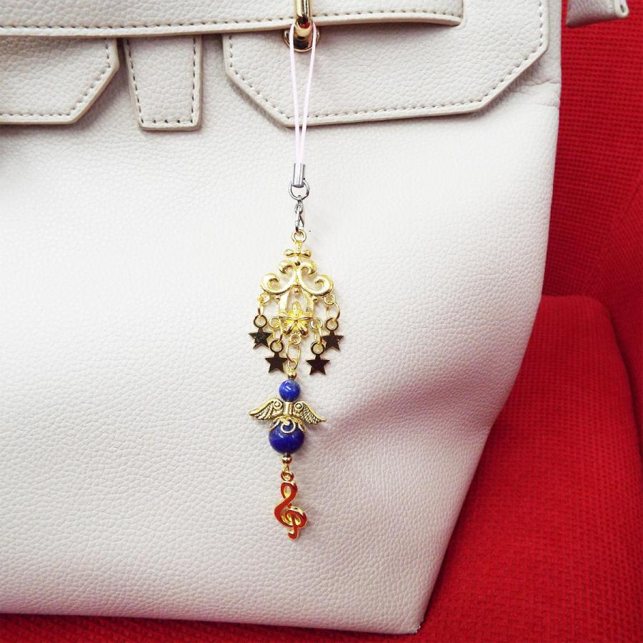 天然石 パワーストーン ストラップ ラピスラズリ 天使 スター 音符 バックチャーム アクセサリー |  | 02