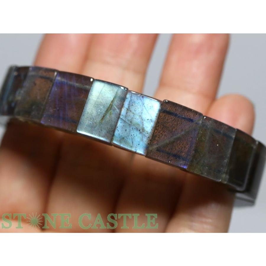 石流通センター 一点物 天然石 ブレスレット ラブラドライト (5A) バングル No.21 約14x11x6mm (ケース付) パワーストーンの画像