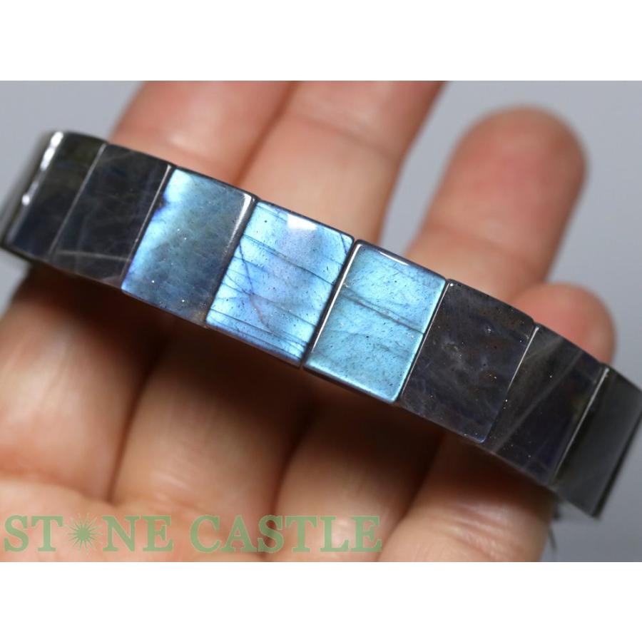 石流通センター 一点物 天然石 ブレスレット ラブラドライト (5A) バングル No.22 約14x11x6mm (ケース付) パワーストーンの画像