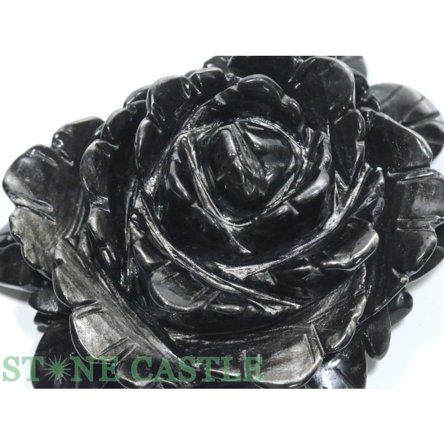 石流通センター 一点物 天然石 彫刻置物 薔薇 シルバーオブシディアン No.02 パワーストーン_2