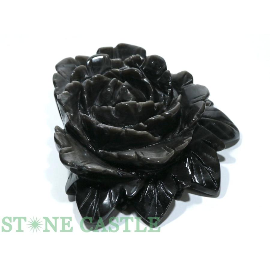 石流通センター 一点物 天然石 彫刻置物 薔薇 シルバーオブシディアン
