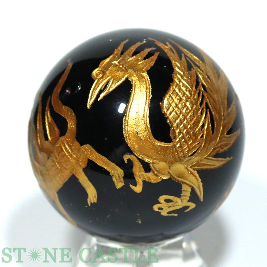 石流通センター 一点物 天然石 彫刻置物 丸玉 シルバーオブシディアン