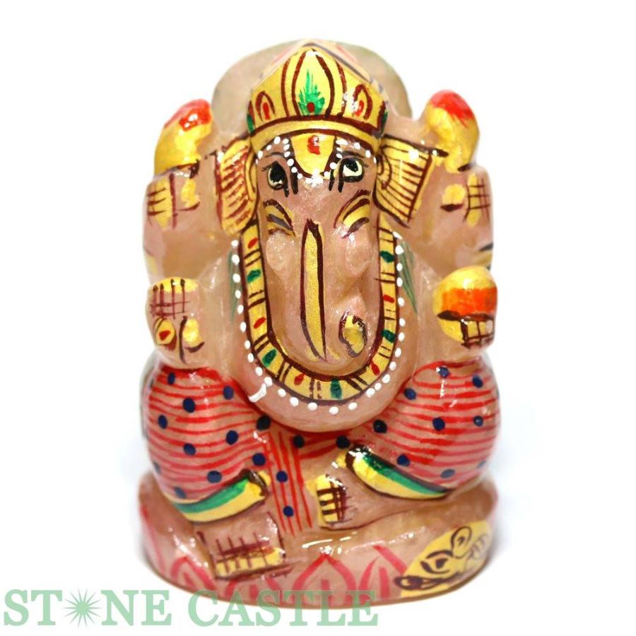 石流通センター 一点物 天然石 彫刻置物 ガネーシャ ローズ