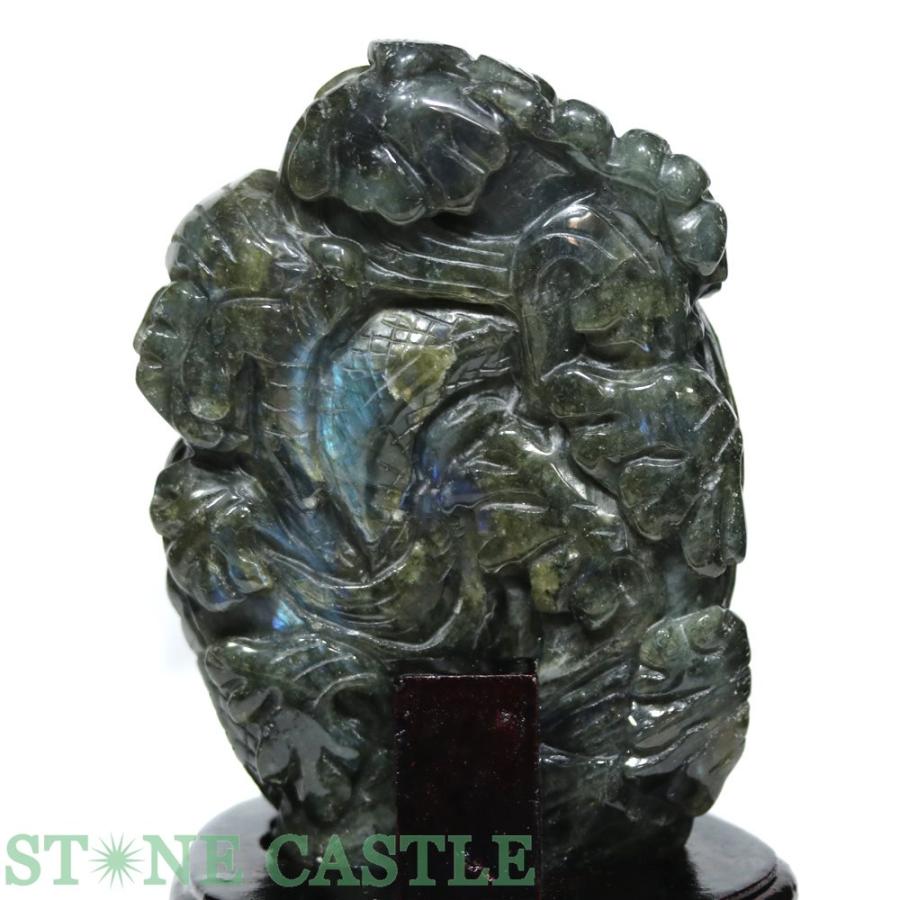 石流通センター 一点物 天然石 彫刻置物 龍 ラブラドライト (台付) No