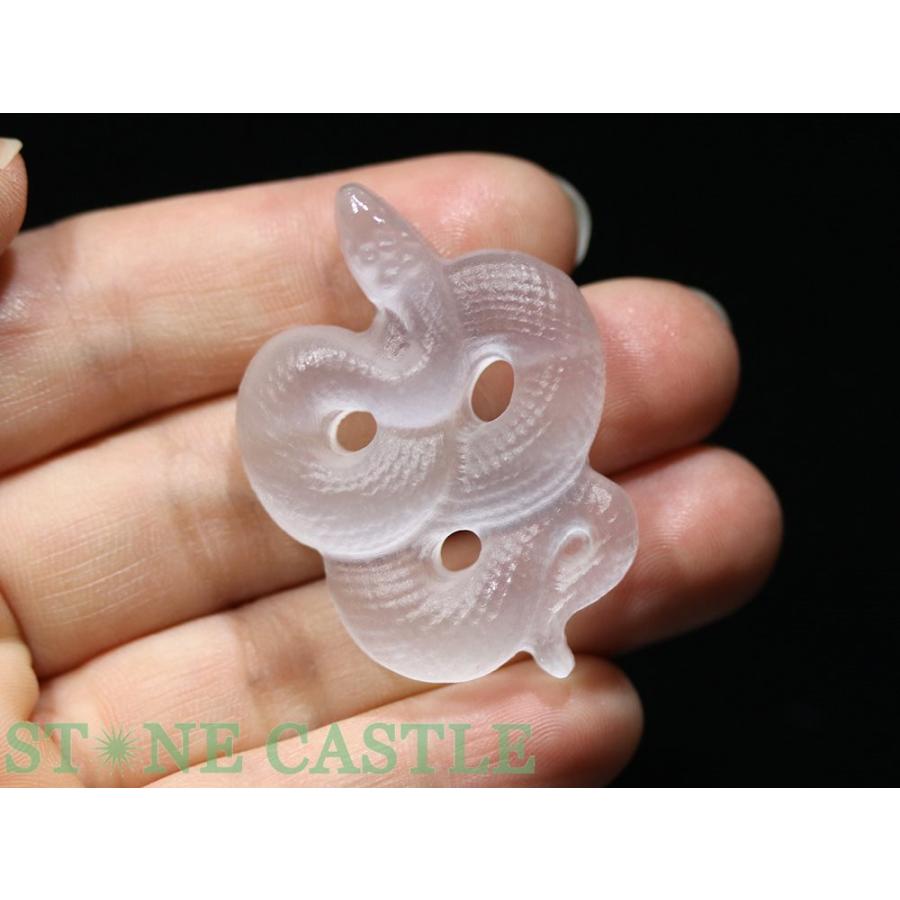 石流通センター 天然石 彫刻置物 セレナイト 蛇 約46x33mm 