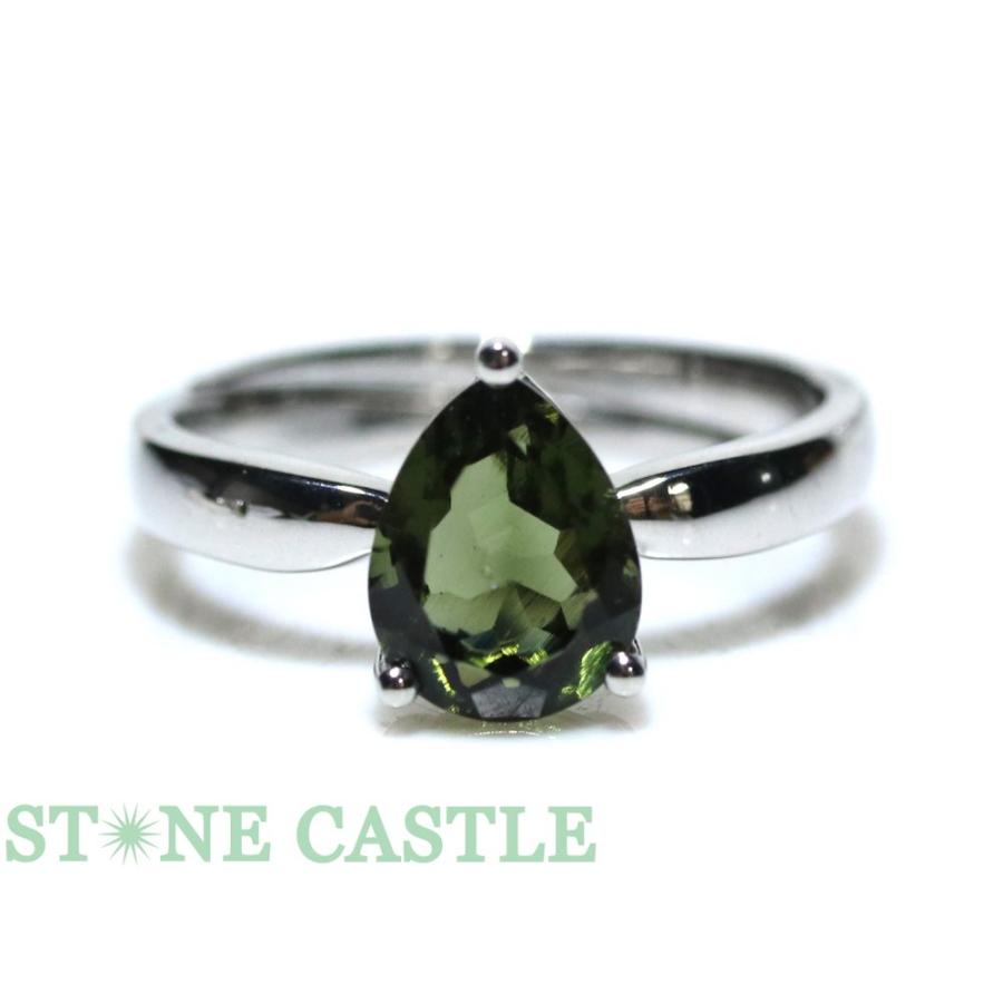 石流通センター 高品質 天然石 リング モルダバイト 涙型