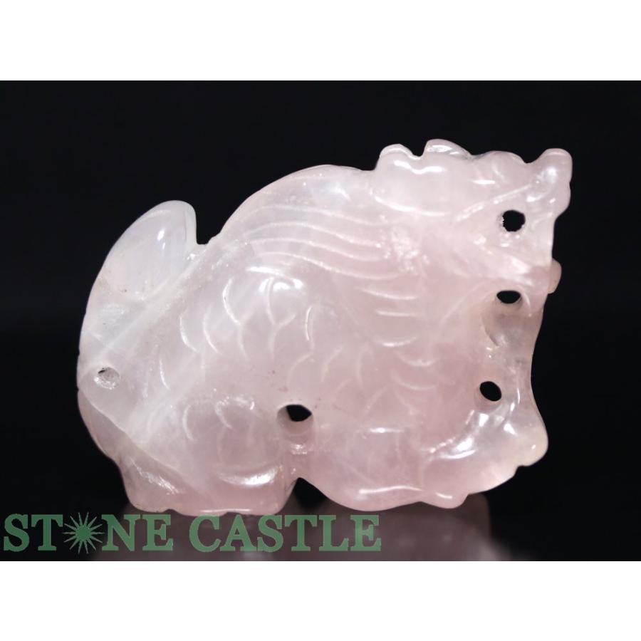 石流通センター 天然石 彫刻置物 龍 約50x37mm ローズクォーツ