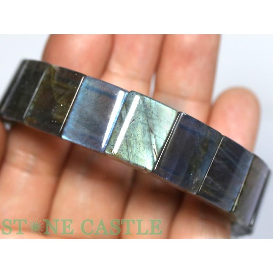 石流通センター 一点物 天然石 ブレスレット ラブラドライト (5A) バングル No.16 約16x12x6mm (ケース付) パワーストーンの画像