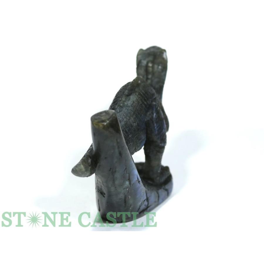 ラブラドライト (木製台座付き) 龍彫刻 彫刻置物虎 天然石 ☆置物一点 