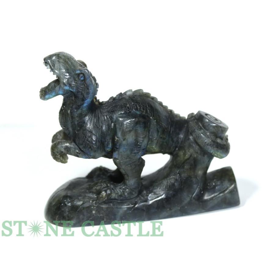 恐竜型　ラブラドライト 石流通センター 一点物 天然石 彫刻置物 恐竜 ラブラドライト No