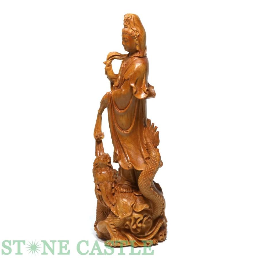 石流通センター 高品質 天然石 彫刻置物 黄楊木(ツゲ) 龍乗観音