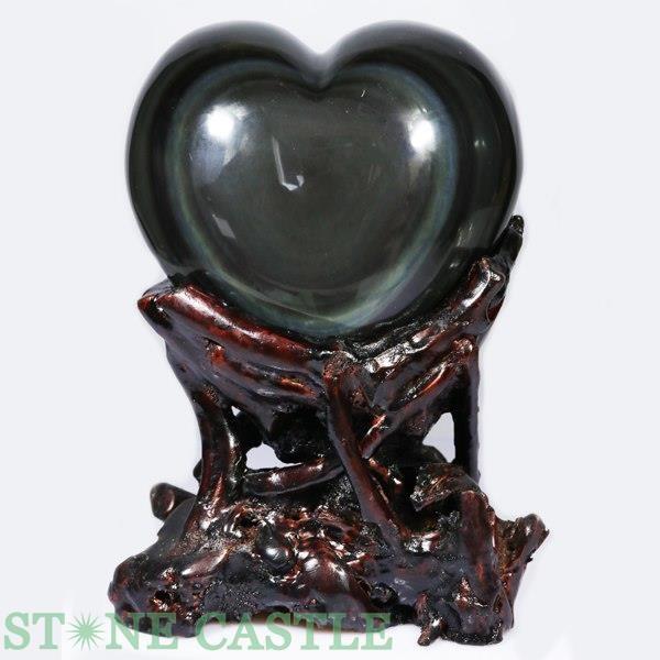 石流通センター 置石一点物 天然石 置き石 レインボーオブシディアン ハート 特大 (台付) No.08 パワーストーン