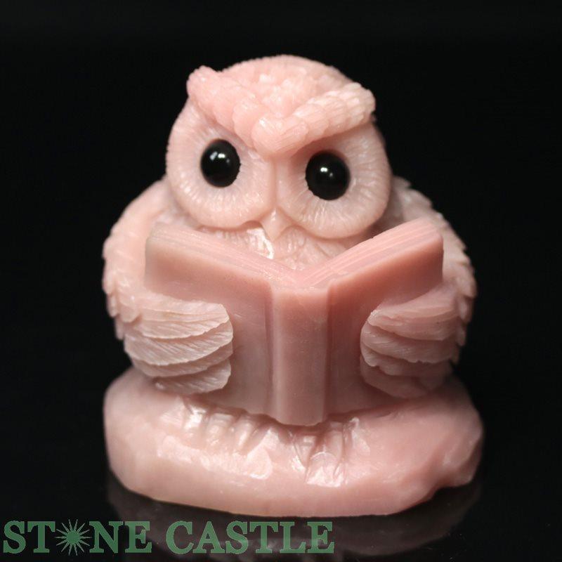 石流通センター 置物一点物 天然石 彫刻置物 ふくろう ピンクタルク No