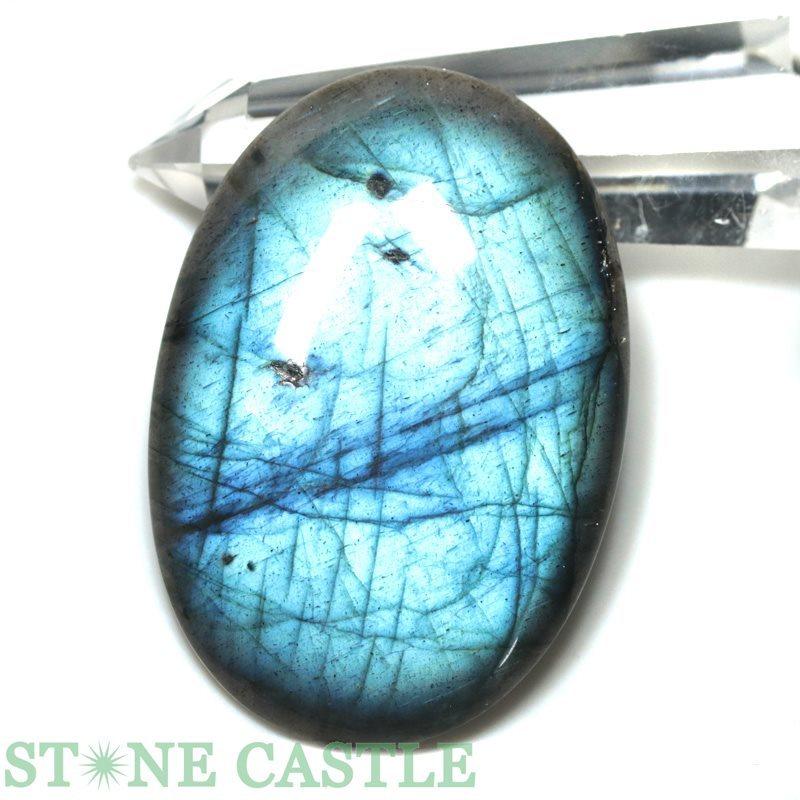 ラブラドライト青色と黒色の石の置物 約30cm