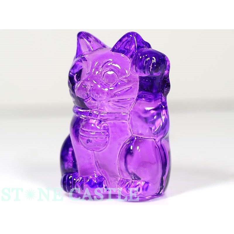 石流通センター 天然石 彫刻置物 招き猫 クリスタルガラス (小) 各色