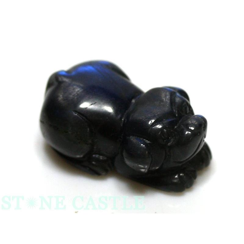 石流通センター 置物一点物 天然石 彫刻置物 犬 キャッツアイブラック