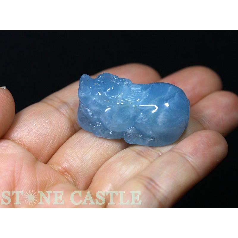 石流通センター 置物一点物 天然石 彫刻置物 貔貅(ひきゅう) アクア