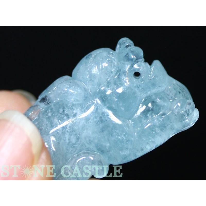 石流通センター 置物一点物 天然石 彫刻置物 貔貅(ひきゅう) アクア