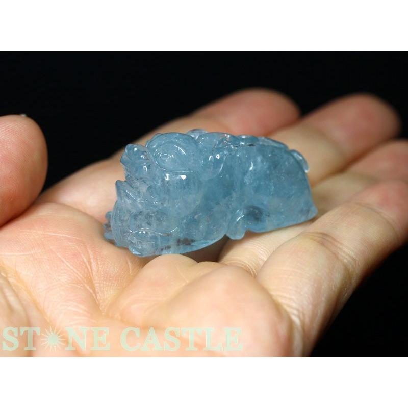 石流通センター 置物一点物 天然石 彫刻置物 貔貅(ひきゅう) アクア