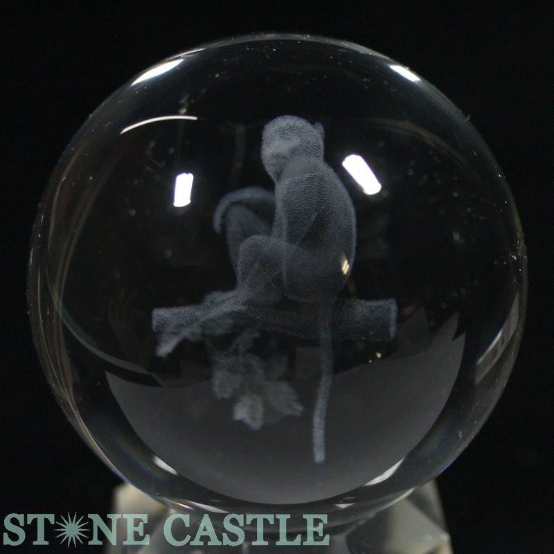 天然石丸球（置物） 石流通センター 天然石 彫刻置物 丸玉 人工水晶 約50mm (レーザー彫刻