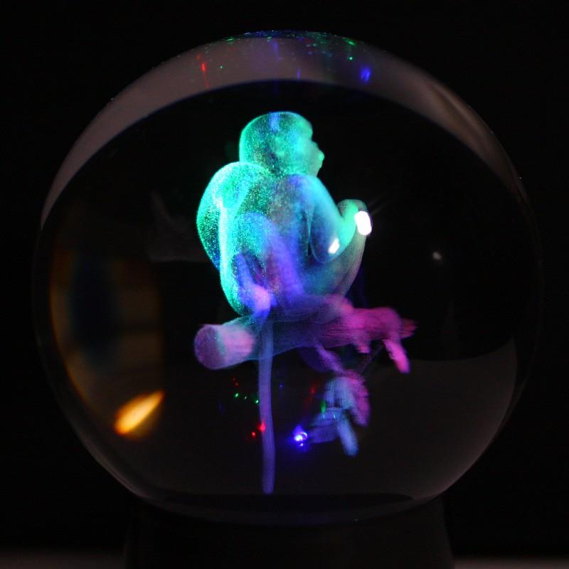 石流通センター 天然石 彫刻置物 丸玉 人工水晶 約90mm (レーザー彫刻
