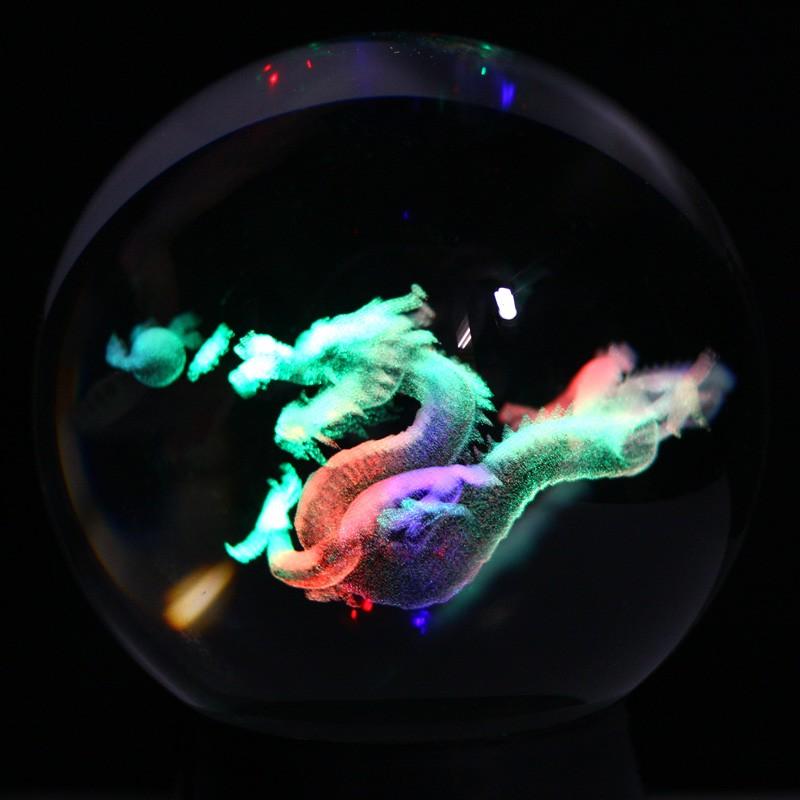 石流通センター 天然石 彫刻置物 丸玉 人工水晶 約90mm (レーザー彫刻