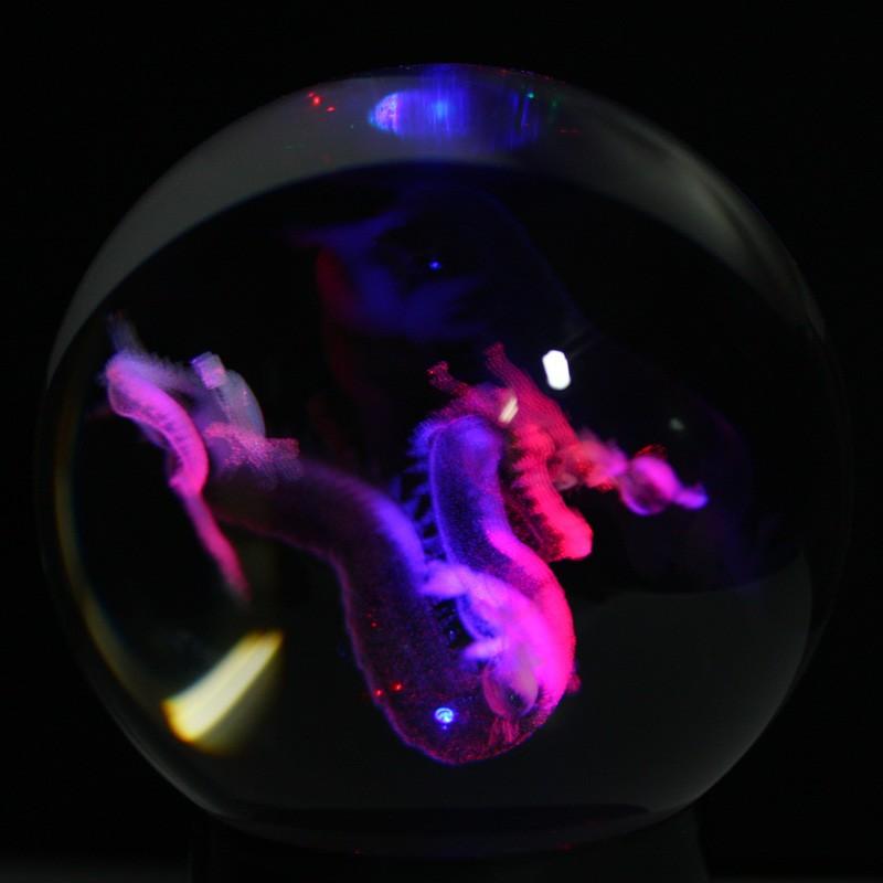 石流通センター 天然石 彫刻置物 丸玉 人工水晶 約90mm (レーザー彫刻