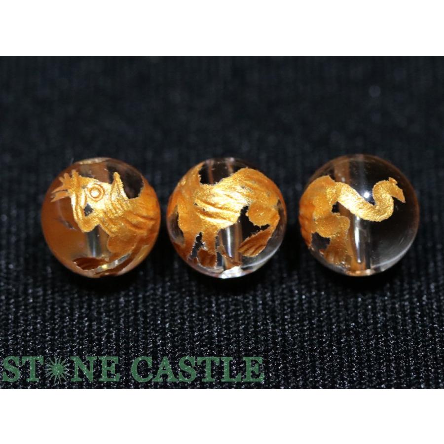石流通センター 天然石 ビーズ アクセサリー 彫刻ビーズ 水晶 8mm (金浅彫り) 四神獣 (一連売り) 各種 パワーストーンの画像