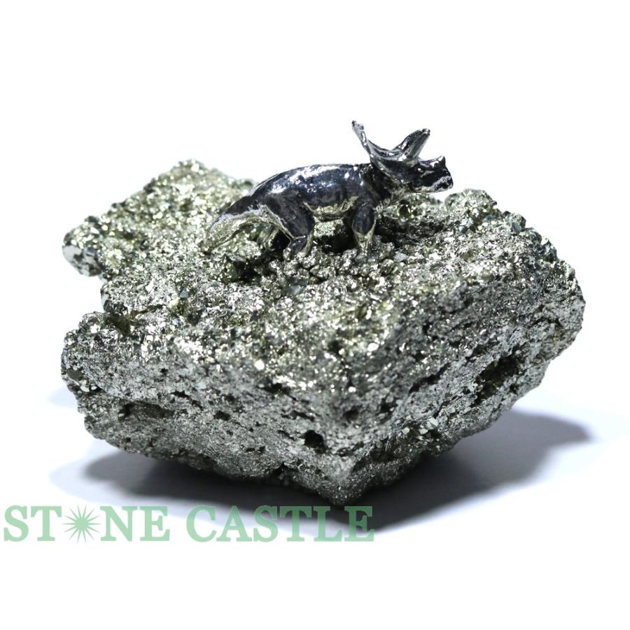 石流通センター 一点物 天然石 原石 パイライト(黄鉄鉱) 恐竜付き No