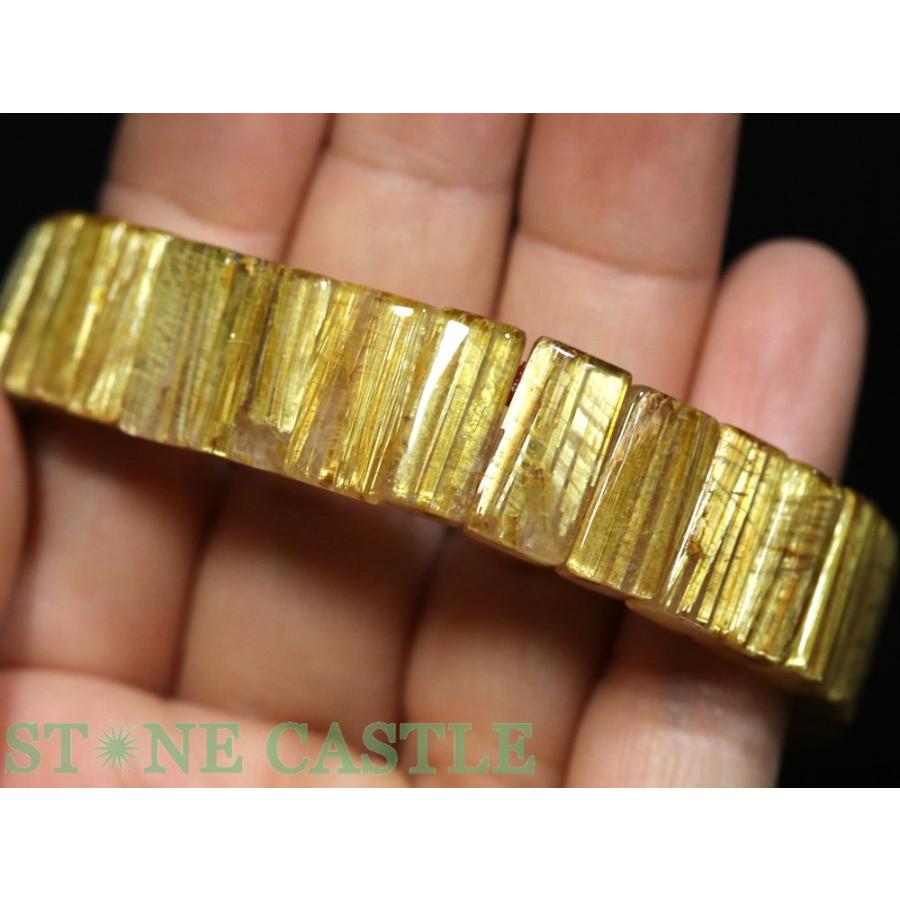 石流通センター 一点物 天然石 ブレスレット 極太タイチンルチル (5A) バングル No.08 約15x8x6mm (ケース付) パワーストーンの画像