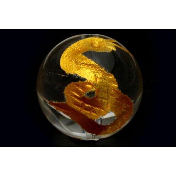 石流通センター 彫刻ビーズ 水晶 (金彫り) 十二支「巳」 (12mm