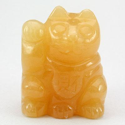 石流通センター 招き猫 金運 縁起物 彫刻置物 招き猫 アラゴナイト・財 約32x40mm 天然石 パワーストーン｜stonecenter