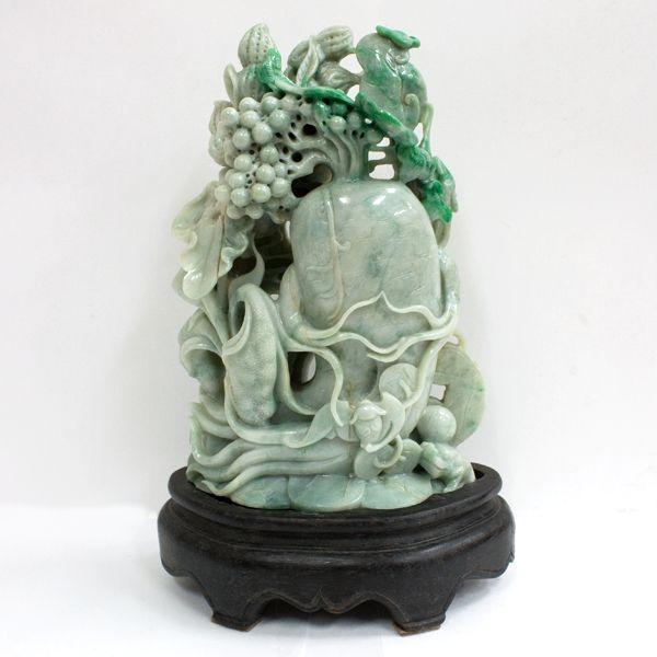 石流通センター 置物 翡翠 高級一点物 彫刻置物 本翡翠 (台付) No.1