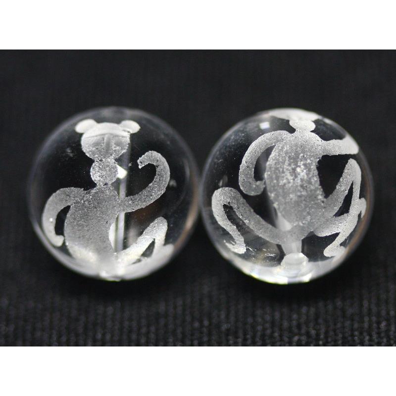 石流通センター 彫刻ビーズ 水晶 12mm (素彫り) 十二支「申」 天然石