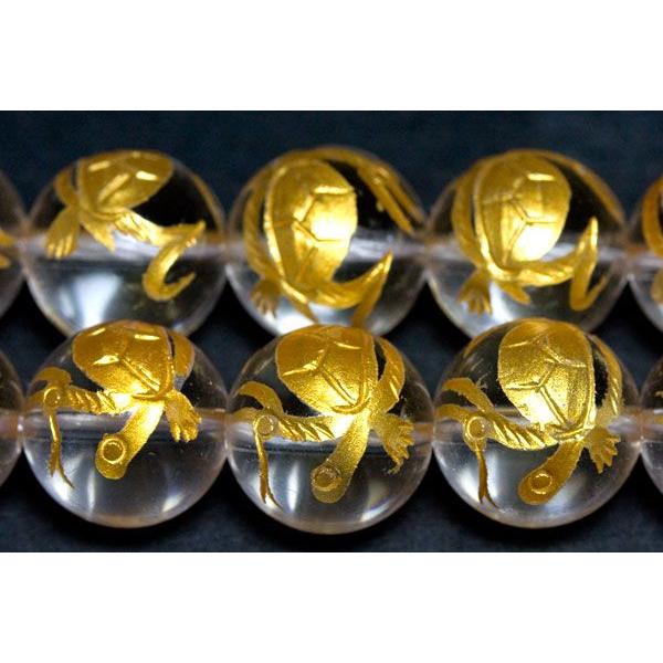 石流通センター 彫刻ビーズ 水晶 16mm (金彫り) 玄武 (一連売り) 天然石 パワーストーン