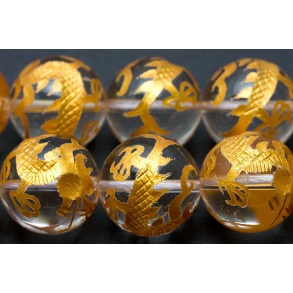 石流通センター 彫刻ビーズ 水晶 16mm (金彫り) 青龍 (一連売り) 天然石 パワーストーン