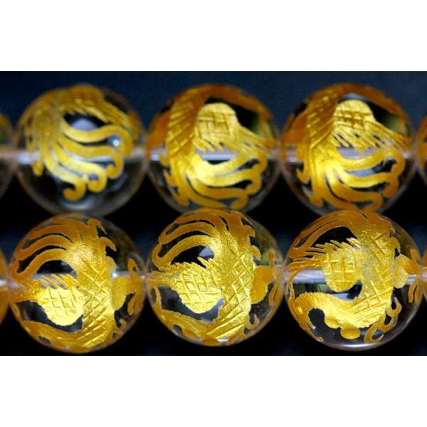 石流通センター 彫刻ビーズ 水晶 16mm (金彫り) 朱雀 (一連売り) 天然石 パワーストーン