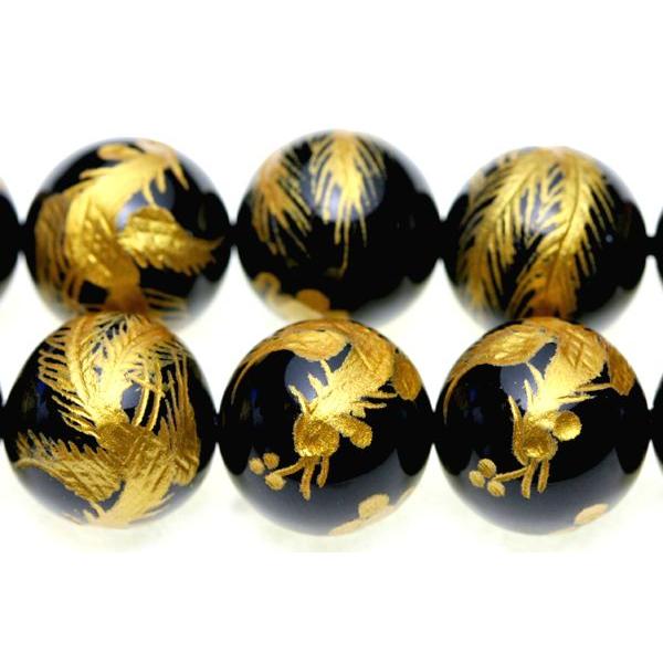 石流通センター 彫刻ビーズ オニキス 12mm (金彫り) 鳳凰 (一連売り) 天然石 パワーストーン