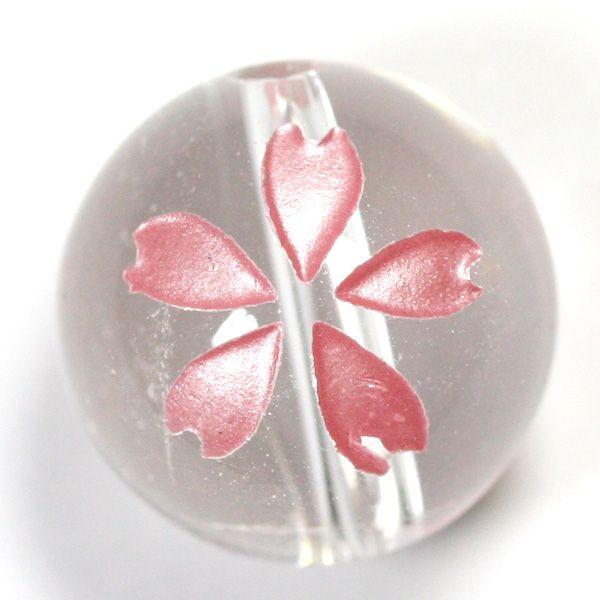 石流通センター 彫刻ビーズ 水晶 12mm (ピンク彫り) 桜 (一連売り 
