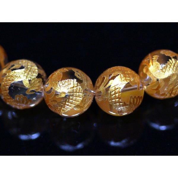 石流通センター 彫刻ビーズ 水晶 (金彫り) 五爪龍 (12mm 