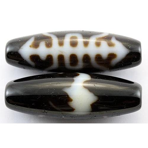 石流通センター 天珠ビーズ 高級風化天珠3.8cm 福寿 (茶地に白模様