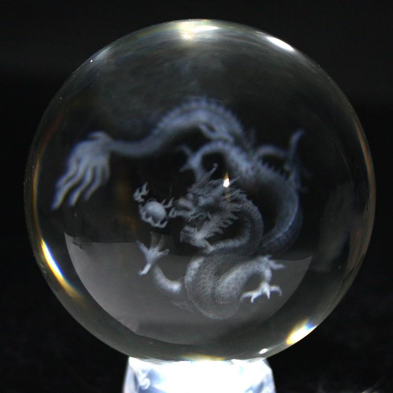 石流通センター 天然石 彫刻置物 丸玉 人工水晶 約50mm (レーザー彫刻
